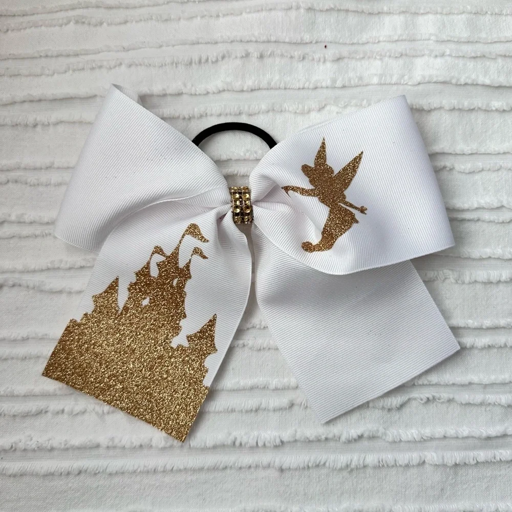 White and Gold Castle Cheer Disney Hair Bow
